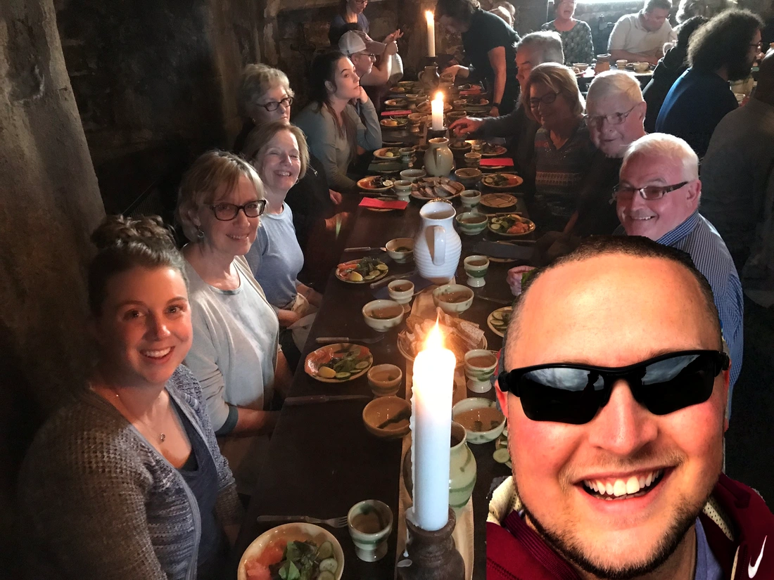 Irish food market stall and musicians in a pub